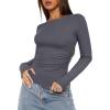 imageDarong Womens Long Sleeve Crew Neck Shirts Fall Basic Casual Ruched Side Slim Fit T Shirts Tee TopsGrey