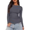 imageDarong Womens Long Sleeve Crew Neck Shirts Fall Basic Casual Ruched Side Slim Fit T Shirts Tee TopsGrey