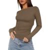 imageDarong Womens Long Sleeve Crew Neck Shirts Fall Basic Casual Ruched Side Slim Fit T Shirts Tee TopsKhaki