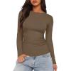 imageDarong Womens Long Sleeve Crew Neck Shirts Fall Basic Casual Ruched Side Slim Fit T Shirts Tee TopsKhaki