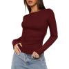 imageDarong Womens Long Sleeve Crew Neck Shirts Fall Basic Casual Ruched Side Slim Fit T Shirts Tee TopsWine Red