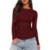 imageDarong Womens Long Sleeve Crew Neck Shirts Fall Basic Casual Ruched Side Slim Fit T Shirts Tee TopsWine Red