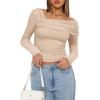 imageDarong Womens One Off Shoulder Long Sleeve Tops Ruched Going Out Crop Shirts Slim Fit Y2K Tee BlouseApricot