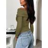 imageDarong Womens One Off Shoulder Long Sleeve Tops Ruched Going Out Crop Shirts Slim Fit Y2K Tee BlouseArmy Green