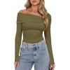 imageDarong Womens One Off Shoulder Long Sleeve Tops Ruched Going Out Crop Shirts Slim Fit Y2K Tee BlouseArmy Green