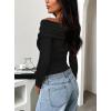 imageDarong Womens One Off Shoulder Long Sleeve Tops Ruched Going Out Crop Shirts Slim Fit Y2K Tee BlouseBlack