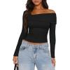 imageDarong Womens One Off Shoulder Long Sleeve Tops Ruched Going Out Crop Shirts Slim Fit Y2K Tee BlouseBlack