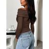 imageDarong Womens One Off Shoulder Long Sleeve Tops Ruched Going Out Crop Shirts Slim Fit Y2K Tee BlouseCoffee