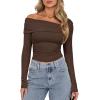 imageDarong Womens One Off Shoulder Long Sleeve Tops Ruched Going Out Crop Shirts Slim Fit Y2K Tee BlouseCoffee