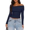 imageDarong Womens One Off Shoulder Long Sleeve Tops Ruched Going Out Crop Shirts Slim Fit Y2K Tee BlouseDark Blue