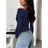 imageDarong Womens One Off Shoulder Long Sleeve Tops Ruched Going Out Crop Shirts Slim Fit Y2K Tee BlouseDark Blue
