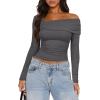 imageDarong Womens One Off Shoulder Long Sleeve Tops Ruched Going Out Crop Shirts Slim Fit Y2K Tee BlouseGrey