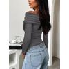 imageDarong Womens One Off Shoulder Long Sleeve Tops Ruched Going Out Crop Shirts Slim Fit Y2K Tee BlouseGrey