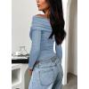 imageDarong Womens One Off Shoulder Long Sleeve Tops Ruched Going Out Crop Shirts Slim Fit Y2K Tee BlouseGrey Blue
