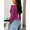 imageDarong Womens One Off Shoulder Long Sleeve Tops Ruched Going Out Crop Shirts Slim Fit Y2K Tee BlouseHot Pink