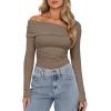 imageDarong Womens One Off Shoulder Long Sleeve Tops Ruched Going Out Crop Shirts Slim Fit Y2K Tee BlouseKhaki