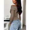 imageDarong Womens One Off Shoulder Long Sleeve Tops Ruched Going Out Crop Shirts Slim Fit Y2K Tee BlouseKhaki