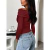 imageDarong Womens One Off Shoulder Long Sleeve Tops Ruched Going Out Crop Shirts Slim Fit Y2K Tee BlouseWine Red
