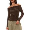 imageDarong Women Off Shoulder Shirts Long Sleeve Ruched Going Out Tops Trendy Slim Fit Fall Blouses Y2K TopsCoffee