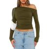 imageDarong Womens Casual Long Sleeve Boat Neck Off Shoulder Slim Fit Crop Top Going Out Blouses Y2K Tight ShirtsArmy Green