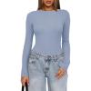 imageDarong Womens Long Sleeve Bodysuits Crew Neck Body Suits 2024 Basic One Piece Bodysuit TopsGrey Blue
