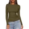 imageDarong Womens Long Sleeve Crew Neck Shirts Fall Basic Casual Ruched Side Slim Fit T Shirts Tee TopsArmy Green