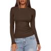 imageDarong Womens Long Sleeve Crew Neck Shirts Fall Basic Casual Ruched Side Slim Fit T Shirts Tee TopsCoffee