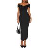 imageDarong Womens Summer Off The Shoulder Twist Knot Front Bodycon Dresses Long Going Out Casual Elegant Party DressBlack