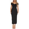 imageDarong Womens Summer Off The Shoulder Twist Knot Front Bodycon Dresses Long Going Out Casual Elegant Party DressBlack