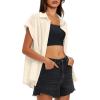 imageDarong Womens Button Down Cuffed Short Sleeve Shirts Cotton Casual 2025 Summer Loose Fit Blouse TopBeige
