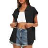 imageDarong Womens Button Down Cuffed Short Sleeve Shirts Cotton Casual 2025 Summer Loose Fit Blouse TopBlack