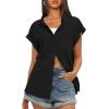 imageDarong Womens Button Down Cuffed Short Sleeve Shirts Cotton Casual 2025 Summer Loose Fit Blouse TopBlack