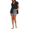 imageDarong Womens Button Down Cuffed Short Sleeve Shirts Cotton Casual 2025 Summer Loose Fit Blouse TopBlack