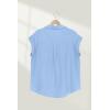 imageDarong Womens Button Down Cuffed Short Sleeve Shirts Cotton Casual 2025 Summer Loose Fit Blouse TopBlue