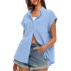 imageDarong Womens Button Down Cuffed Short Sleeve Shirts Cotton Casual 2025 Summer Loose Fit Blouse TopBlue