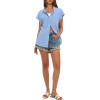 imageDarong Womens Button Down Cuffed Short Sleeve Shirts Cotton Casual 2025 Summer Loose Fit Blouse TopBlue