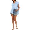 imageDarong Womens Button Down Cuffed Short Sleeve Shirts Cotton Casual 2025 Summer Loose Fit Blouse TopLight Blue