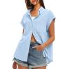 imageDarong Womens Button Down Cuffed Short Sleeve Shirts Cotton Casual 2025 Summer Loose Fit Blouse TopLight Blue