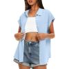 imageDarong Womens Button Down Cuffed Short Sleeve Shirts Cotton Casual 2025 Summer Loose Fit Blouse TopLight Blue