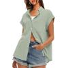 imageDarong Womens Button Down Cuffed Short Sleeve Shirts Cotton Casual 2025 Summer Loose Fit Blouse TopLight Green