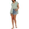 imageDarong Womens Button Down Cuffed Short Sleeve Shirts Cotton Casual 2025 Summer Loose Fit Blouse TopLight Green