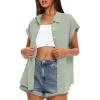 imageDarong Womens Button Down Cuffed Short Sleeve Shirts Cotton Casual 2025 Summer Loose Fit Blouse TopLight Green