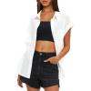imageDarong Womens Button Down Cuffed Short Sleeve Shirts Cotton Casual 2025 Summer Loose Fit Blouse TopWhite