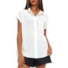 imageDarong Womens Button Down Cuffed Short Sleeve Shirts Cotton Casual 2025 Summer Loose Fit Blouse TopWhite