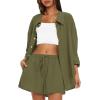 imageDarong Womens Summer 2 Piece Outfit Sets Long Sleeve Button Down Shirts Matching Short Sets Beach Vacation Lounge SetArmy Green