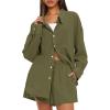imageDarong Womens Summer 2 Piece Outfit Sets Long Sleeve Button Down Shirts Matching Short Sets Beach Vacation Lounge SetArmy Green