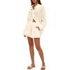 imageDarong Womens Summer 2 Piece Outfit Sets Long Sleeve Button Down Shirts Matching Short Sets Beach Vacation Lounge SetBeige