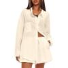 imageDarong Womens Summer 2 Piece Outfit Sets Long Sleeve Button Down Shirts Matching Short Sets Beach Vacation Lounge SetBeige