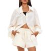 imageDarong Womens Summer 2 Piece Outfit Sets Long Sleeve Button Down Shirts Matching Short Sets Beach Vacation Lounge SetBeige Stripe