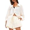 imageDarong Womens Summer 2 Piece Outfit Sets Long Sleeve Button Down Shirts Matching Short Sets Beach Vacation Lounge SetBeige Stripe